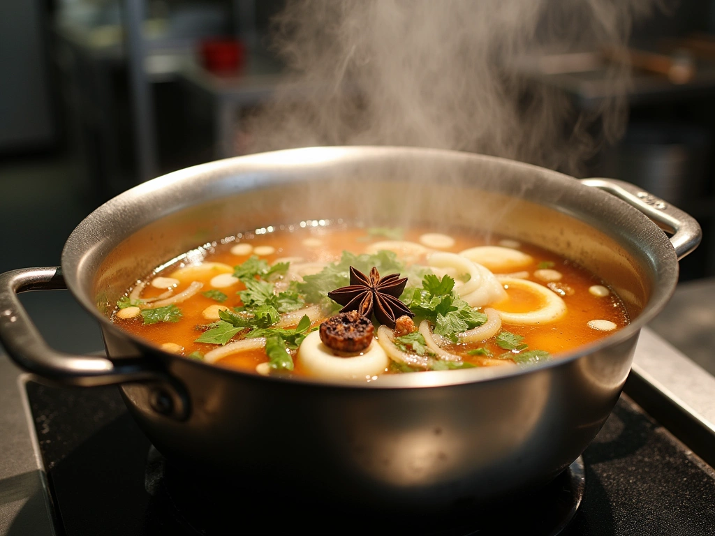 Chef preparing pho broth