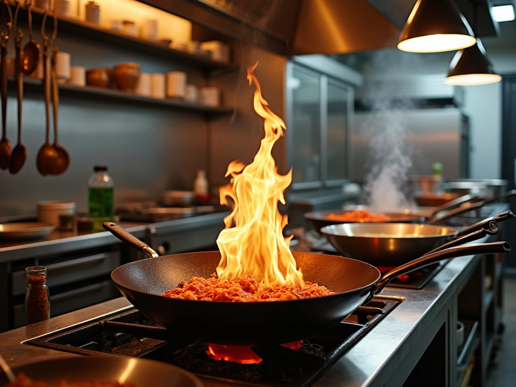 Open kitchen with chef cooking