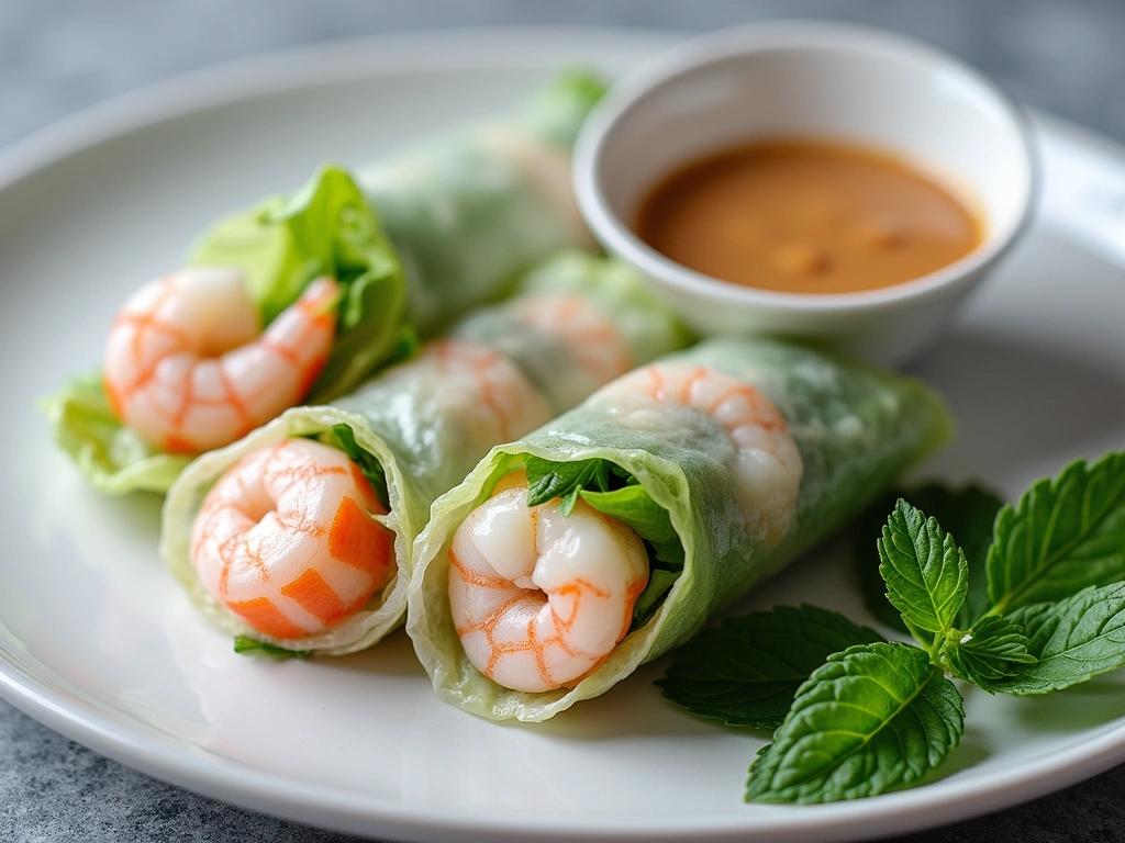 Fresh Vietnamese spring rolls with peanut sauce